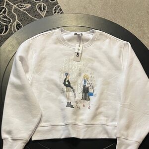 Chic White Graphic Crew Neck Sweater